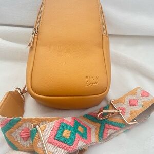 Pink Clove Yellow Crossbody Bag with Patterned Strap